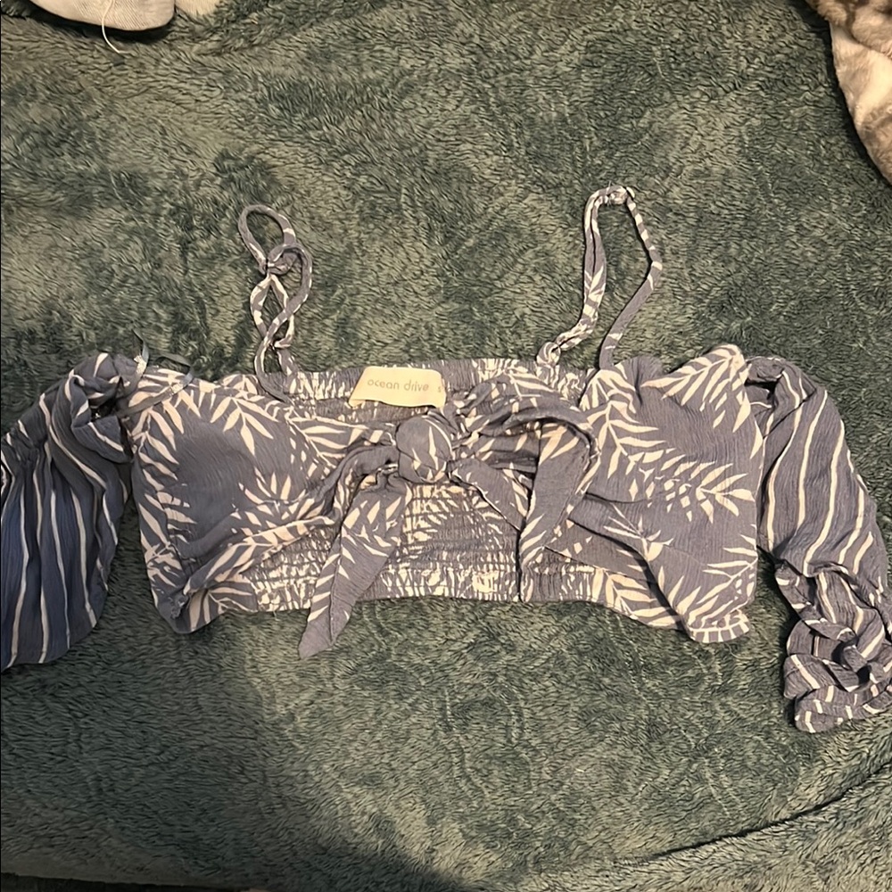 Ocean Drive Blue Sleeveless Tie Front Crop Top